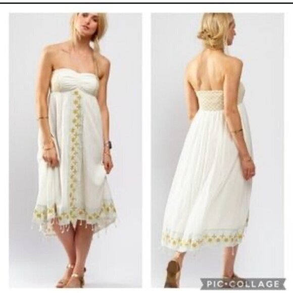 Free People Strapless Embroidered Cotton Dress in White Size XS - Picture 1 of 8